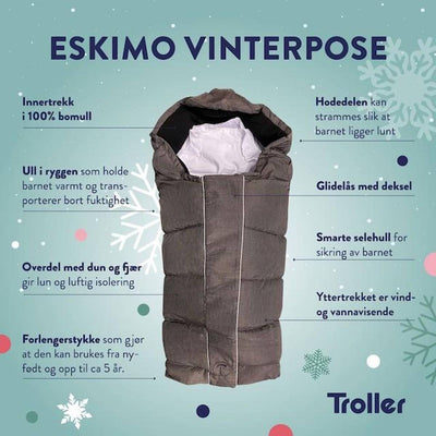 Troller | Eskimo Vinterpose Ull & Dun | Black Melange